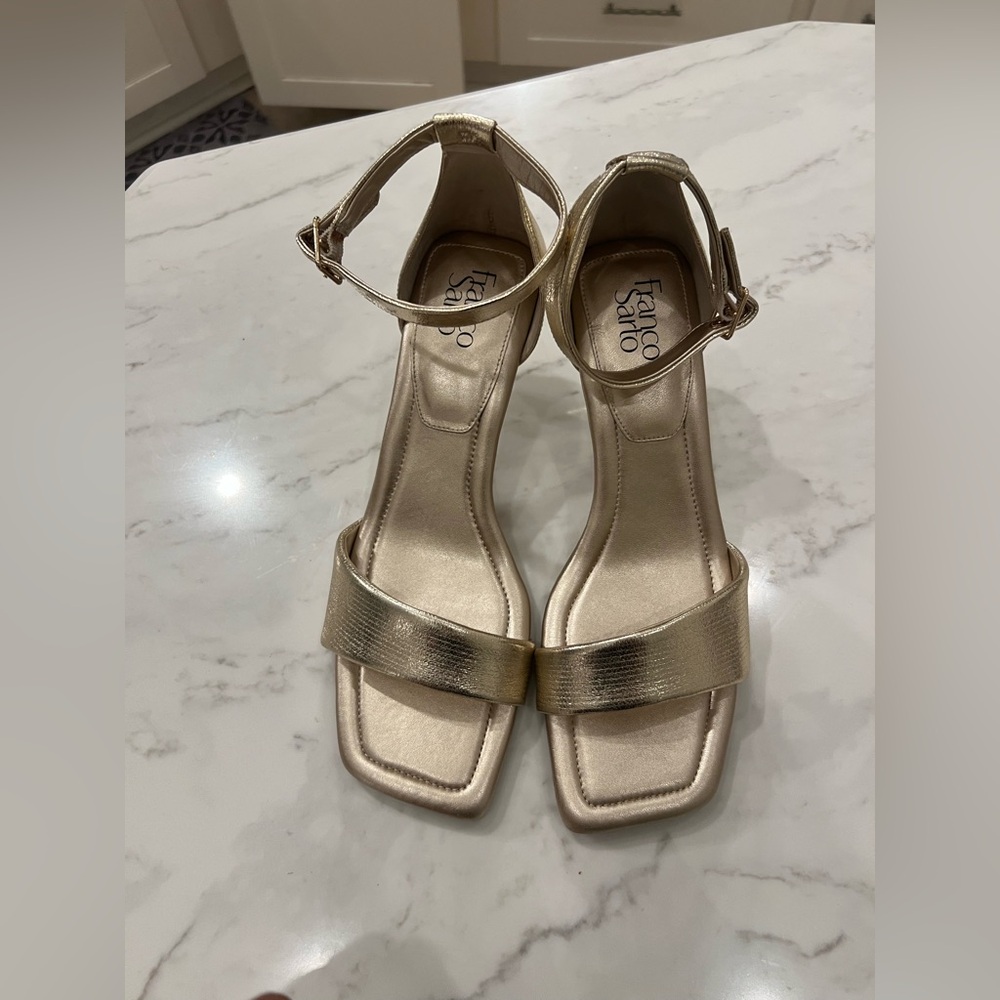 Franco Sarto Metallic Gold Heeled Sandals - Picture 2 of 9